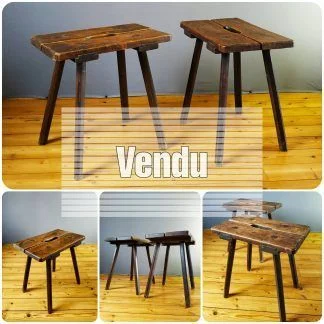 Ancien tabouret tripode brutaliste vintage en bois 50/60
