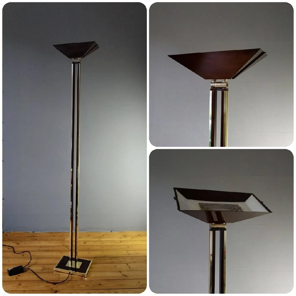 Lampadaire halogène vintage en métal laqué bordeaux et doré, années 1960-1970