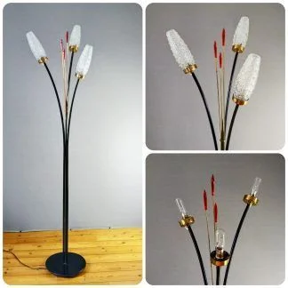 Lampadaire design à 3 feux en verre et socle en métal, Maison Lunel