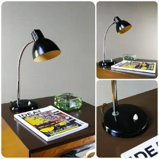 Lampe flexible de bureau à poser en métal noir, années 1970
