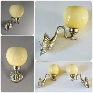 Paire d'appliques art déco en verre et métal argenté, vintage années 30/40