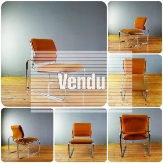 Fauteuil chauffeuse 1 place vintage en chrome et tissu orange par Atal, style Pop