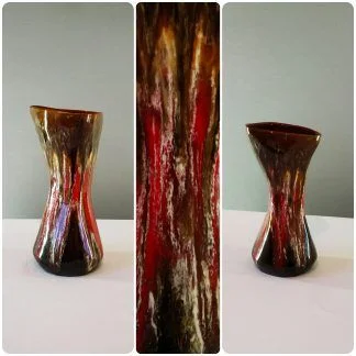 Vase ancien "Vallauris" nuancé rouge, blanc, et marron, vintage années 1960/70