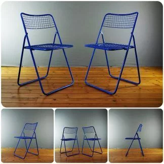 Chaise pliante "Jarpen" métallique bleu design par Niels Gammelgaard pour Ikea, années 1980