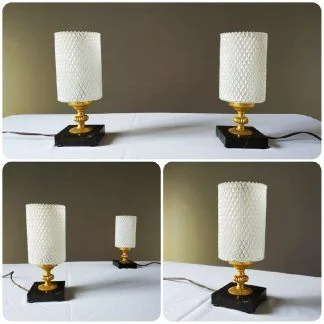 Lampes de chevet vintage en marbre et verre opaque, style antique