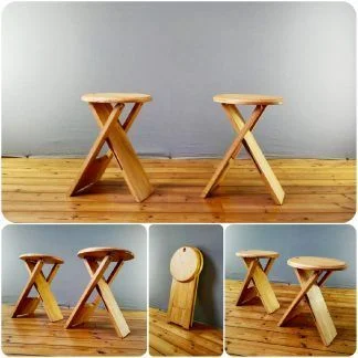 Tabouret pliant vintage en bois de hêtre, design Roger Tallon