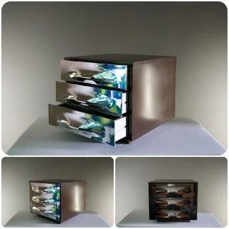 Commode design à 3 tiroirs en chrome de Raymond Loewy, fabricant DF 2000