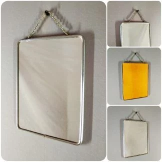 Miroir de barbier vintage en métal argenté, années 60 à 70