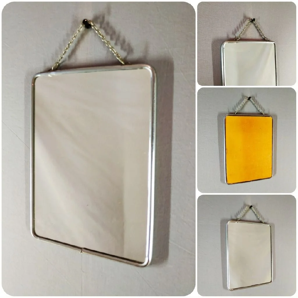 Miroir de barbier vintage en métal argenté, années 60 à 70