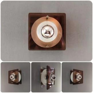 Lampe applique vintage en métal et plexi fumé, années 1970