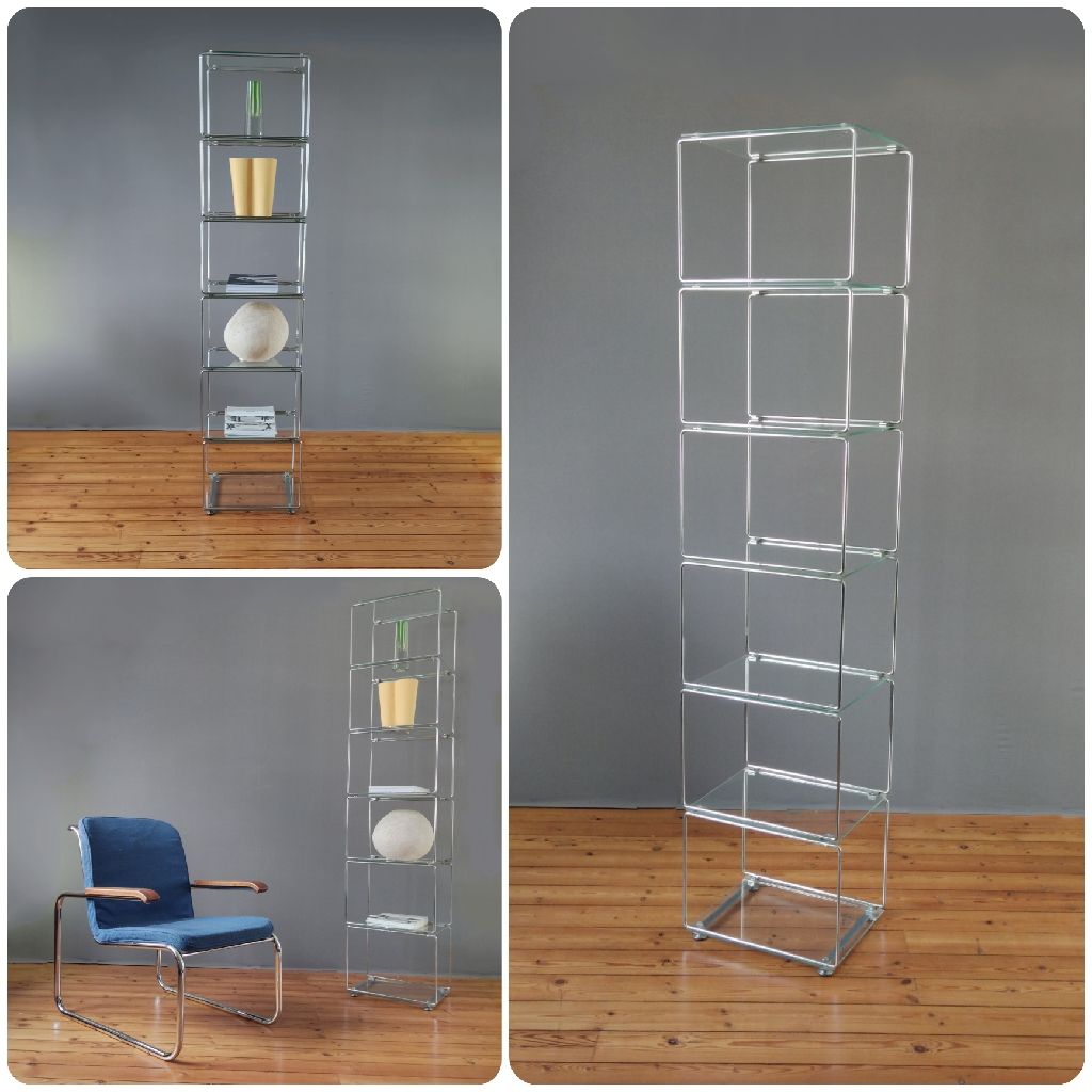 Etagère vintage chrome et verre, années 1970