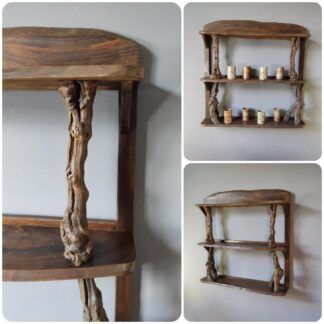 Etagère en bois WABI-SABI, étagère en bois d'orme, étagère murale vintage, ou bibliothèque, années 1950