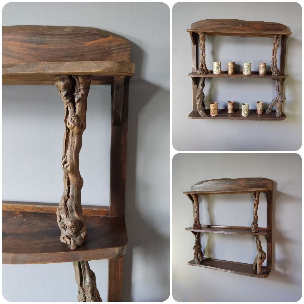 Etagère en bois WABI-SABI, étagère en bois d'orme, étagère murale vintage, ou bibliothèque, années 1950